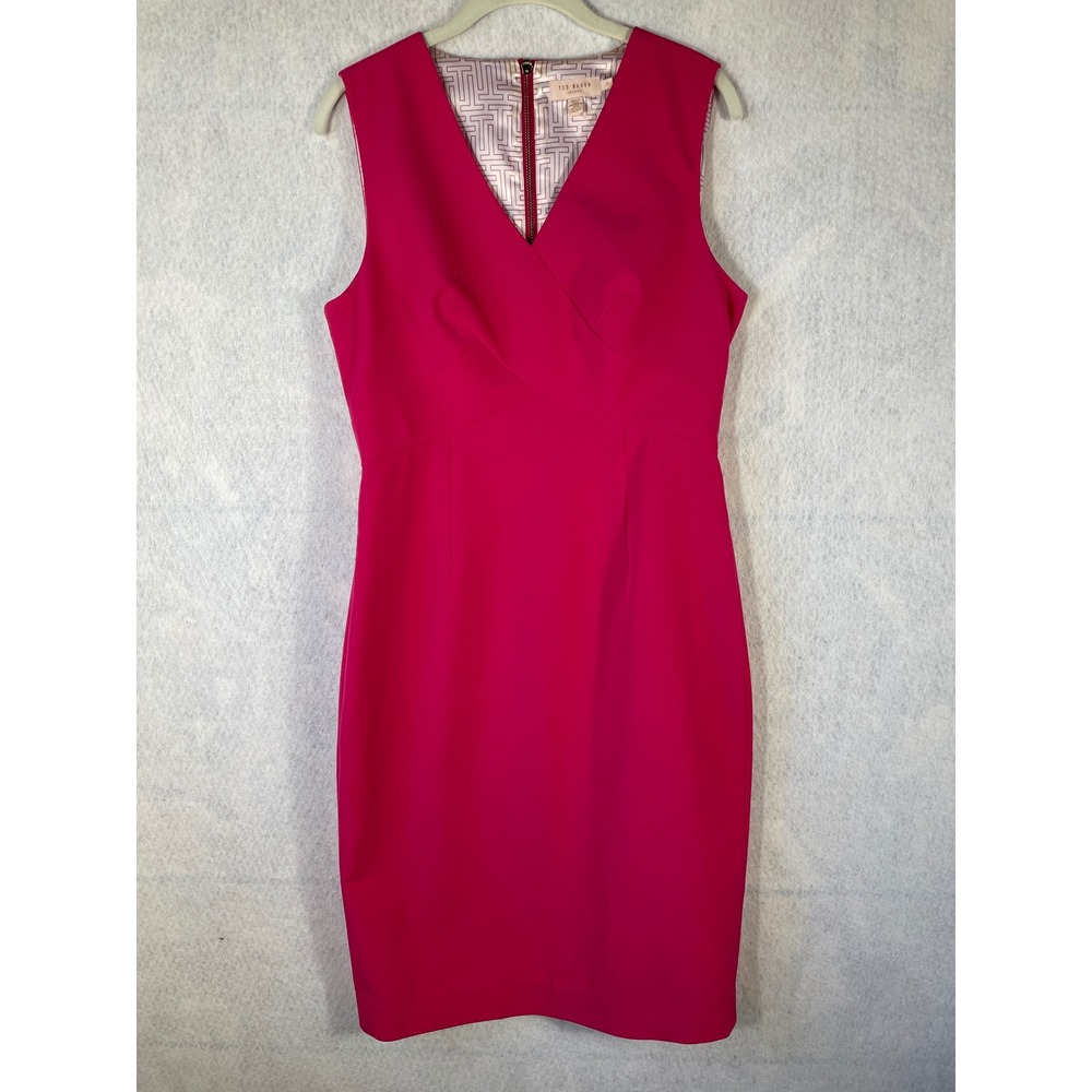 Ted Baker London Fuchsia Pink V-Neck Sleeveless Sheath Dress Size 3 US 8/10
